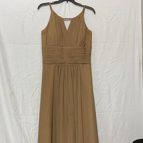 Chiffon Tan Formal Long Dress Bridesmaid Mother Of The Bride Small - Picture 2 of 5